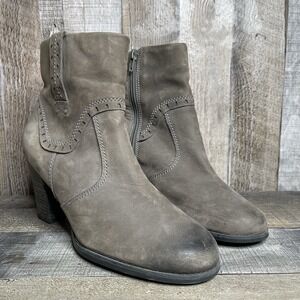 Womens Clarks Alpine Gale Brown Leather Block Heel Ankle Boots Booties Size 9.5